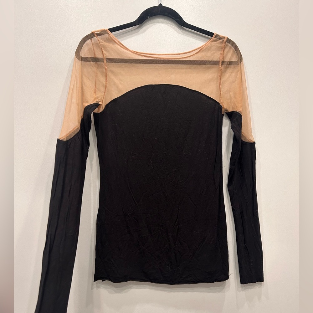 Bailey 44 black long sleeve tunic top with sheer details size M
